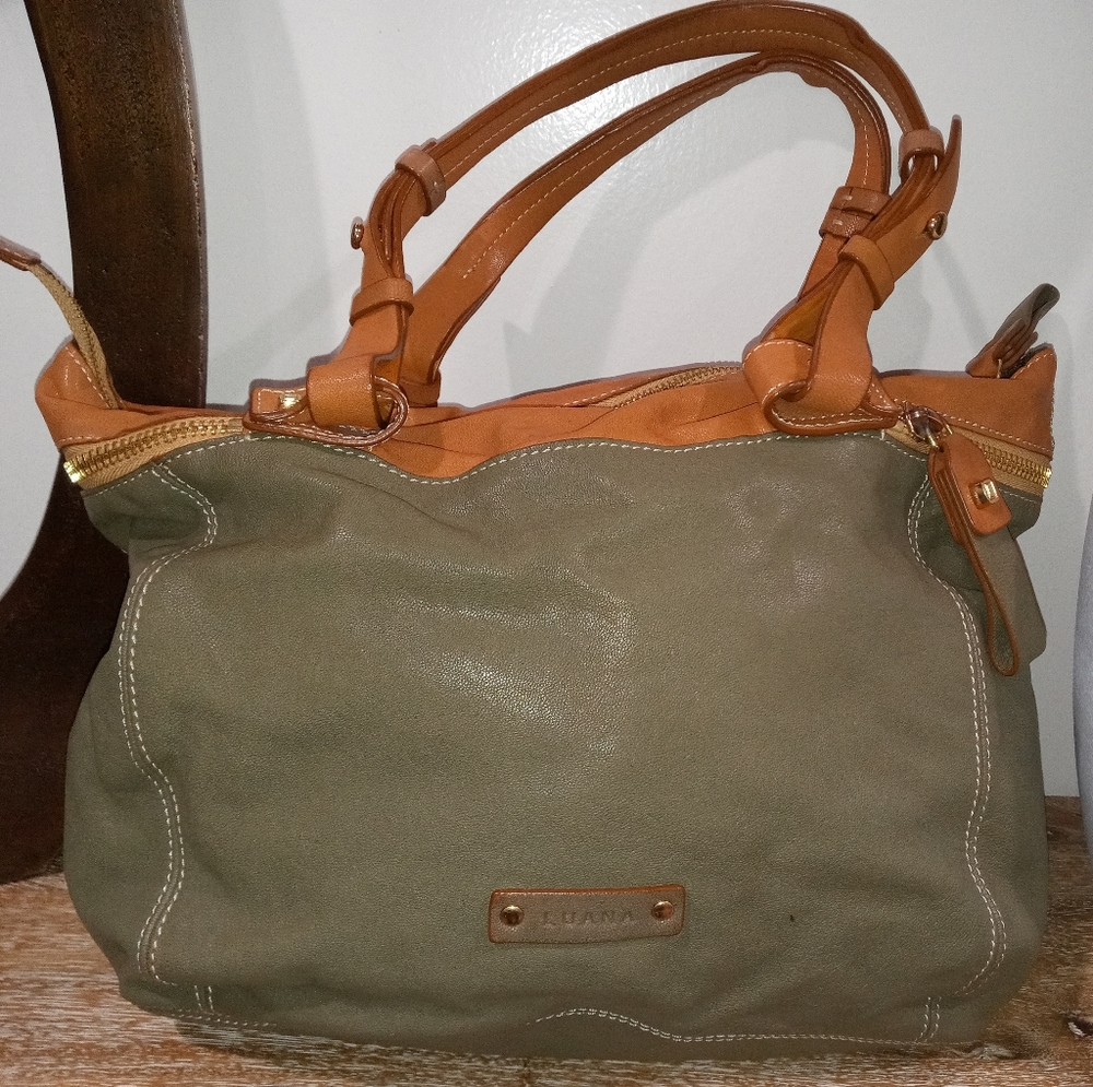 LUANA Elegant Two Tone  Bag / Purse/ Hobos, Gray-ish Army Green & Tan